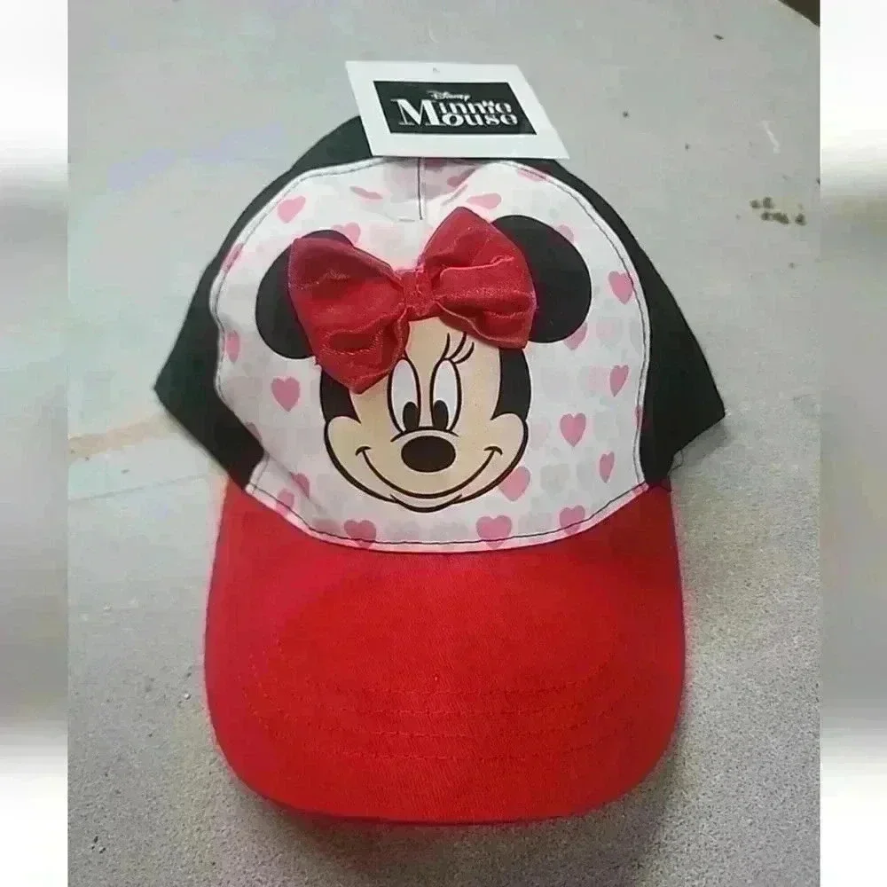 Girls Minnie Mouse Hat Baseball Style Cap Adjustable Red Bow Hearts Disney Cute